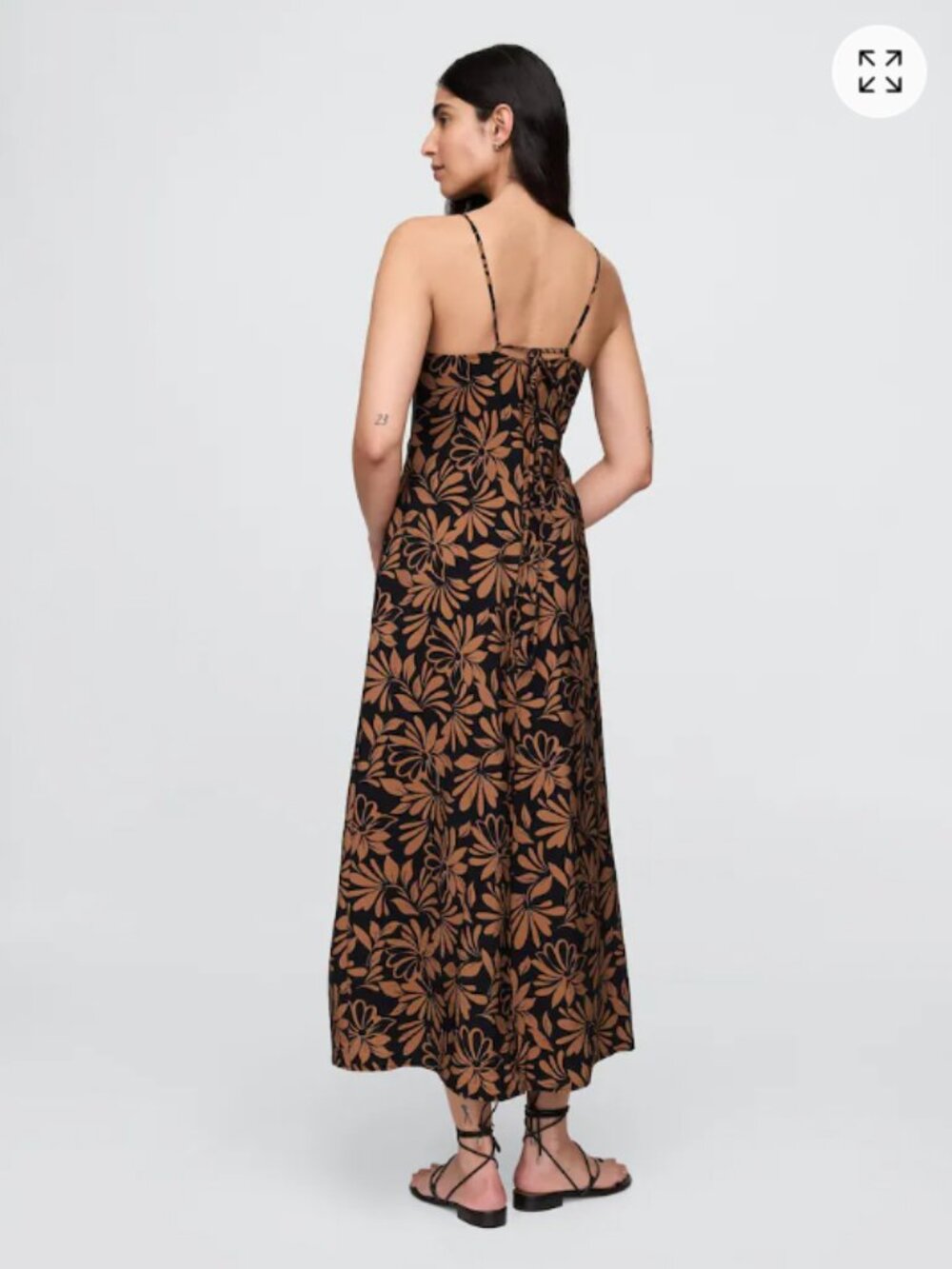 NWT GAP Black/Brown Tie-Back Floral Maxi Slip Dress XXS - Picture 2 of 4